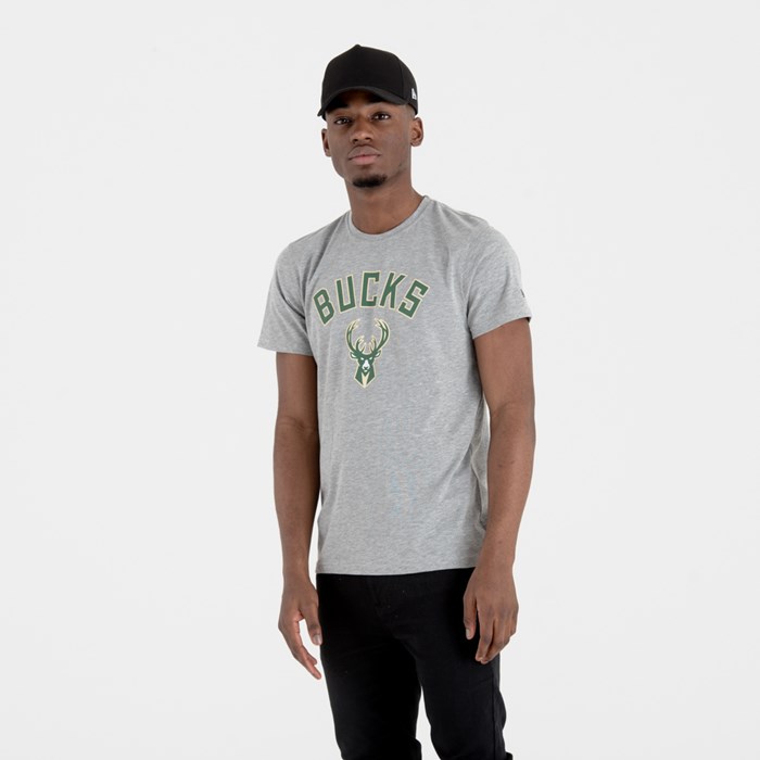 Milwaukee Bucks Team Logo Miesten T-paita Harmaat - New Era Vaatteet Tukkukauppa FI-913274